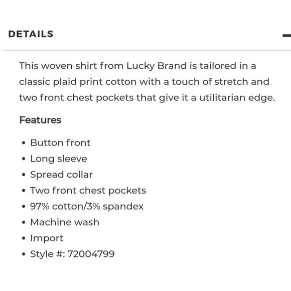 Lucky Brand Men's Blue Plaid Long Sleeve Large Front Pocket Shirt NEW MSRP $69 - Picture 5 of 5